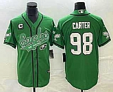 Men's Philadelphia Eagles #98 Jalen Carter Green C Patch Cool Base Stitched Baseball Jersey,baseball caps,new era cap wholesale,wholesale hats